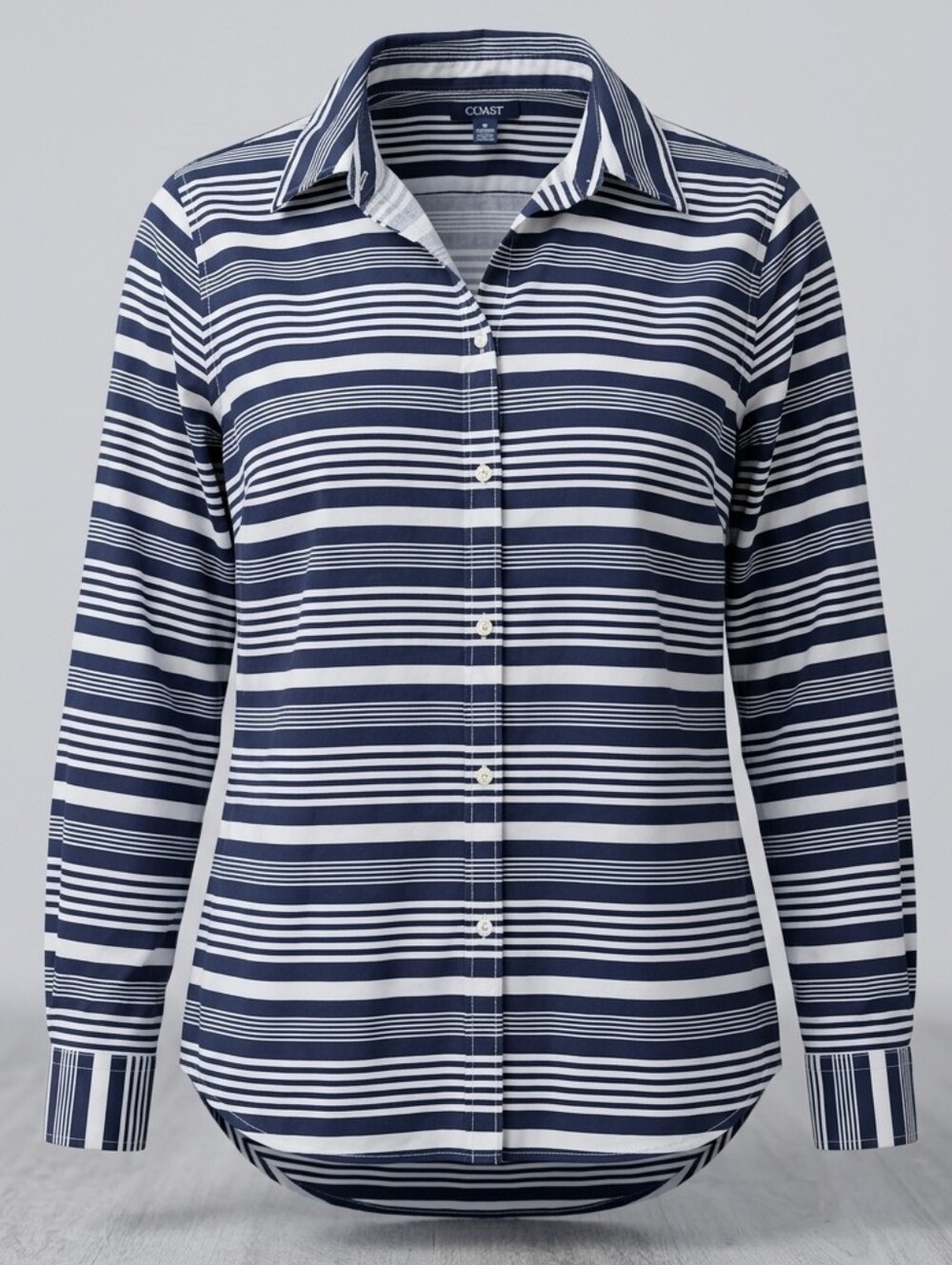 Chaps Plus Size Navy White Striped 100% Cotton Button-Down Women's Shirt Size 2X